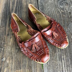 Vintage Huarache Sandals - Size 5 - UK 3 - Slip On Shoes Size  - Brown - Floral